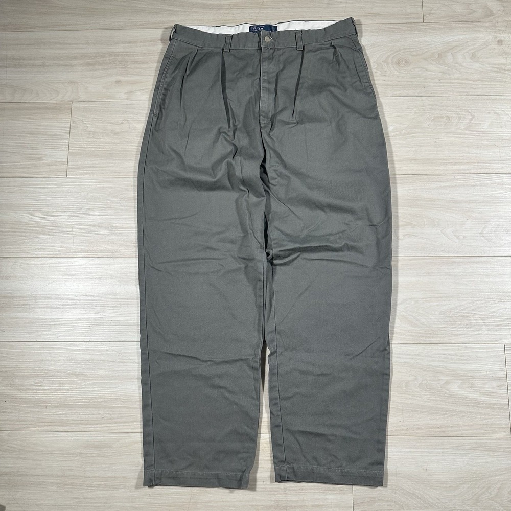 Vintage Polo Ralph Lauren Chino Pants Mens 36x30 Olive Green Andrew Pleated 90s